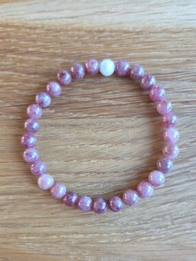 Pink Strawberry Quartz Beaded Stretch Bracelet - Handcrafted